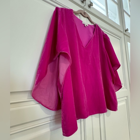 Anna Cate Nina Velvet Short Sleeve V-Neck Top in Pink Size XS - Picture 5 of 11
